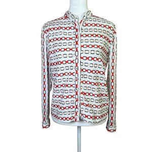 VTG 1970s Hal Ferman Button-Up Top Chain Geometric Crinkle Union Made Retro Sz S